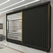 Guarda Roupa Apolo Ripado 2p Grafite Ripado com Espelho e P�s